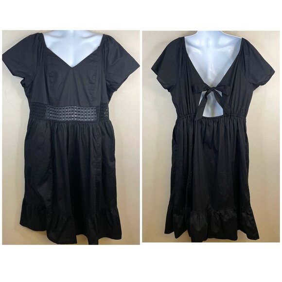 Torrid Womens Boho Midi Dress 3x Black Poplin Sheer Waist Back Tie Pockets NWT - Picture 1 of 16